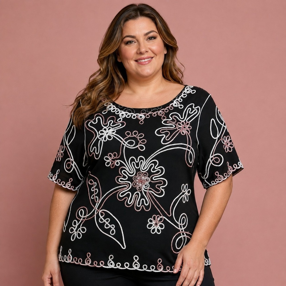 Objects D'Art Ribbon Art Floral Top Women's XL Goth Boho Y2K Coquette Artsy Chic